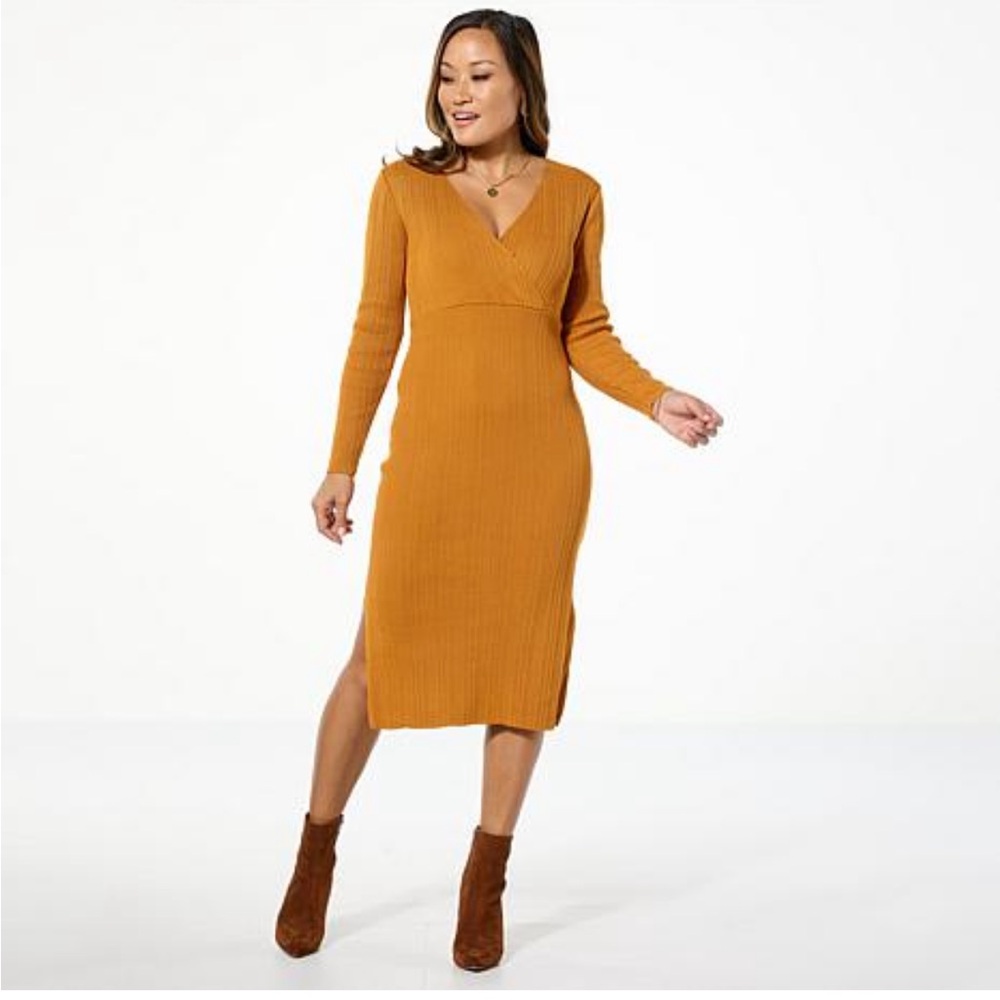 Nina Leonard Women's Long Sleeve Ribbed Sweater Dress - Size: XL - NWT